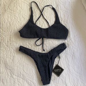 Zaful smocked criss cross bikini set